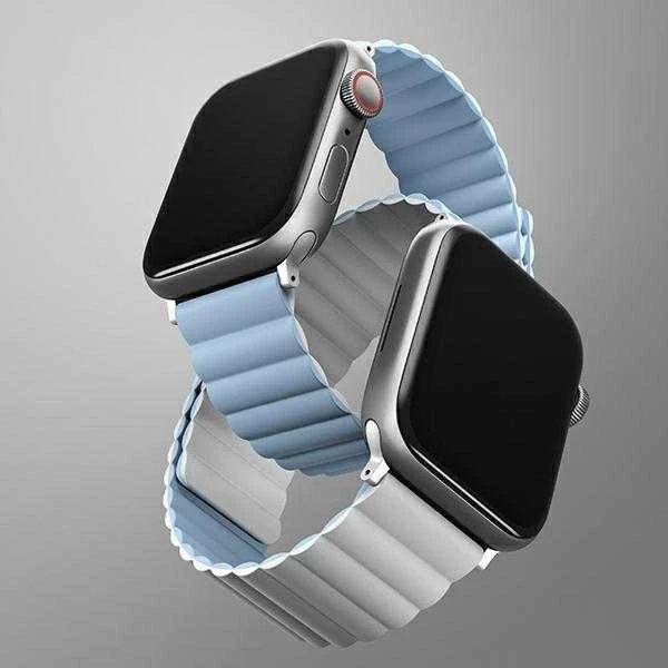 UNIQ Revix apyrankė Apple Watch Series 1-9/SE/SE2/SE3 38/40/41mm Reversible Magnetic baltos spalvos-mėlynas