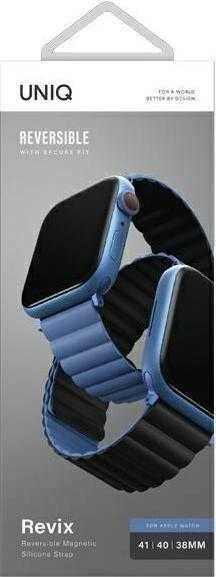 UNIQ Revix apyrankė Apple Watch Series 1-9/SE/SE2/SE3 38/40/41mm Reversible Magnetic juodos spalvos-mėlynas