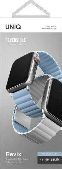 UNIQ Revix apyrankė Apple Watch Series 1-9/SE/SE2/SE3 38/40/41mm Reversible Magnetic baltos spalvos-mėlynas