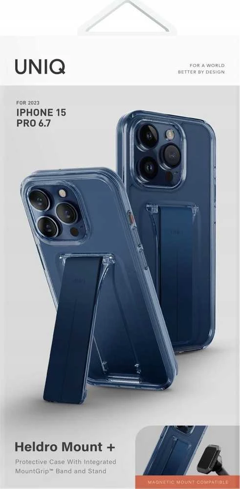 UNIQ dėklas Heldro Mount with Stand Apple iPhone 15 Pro Max 6.7″ ultramarine deep mėlynas
