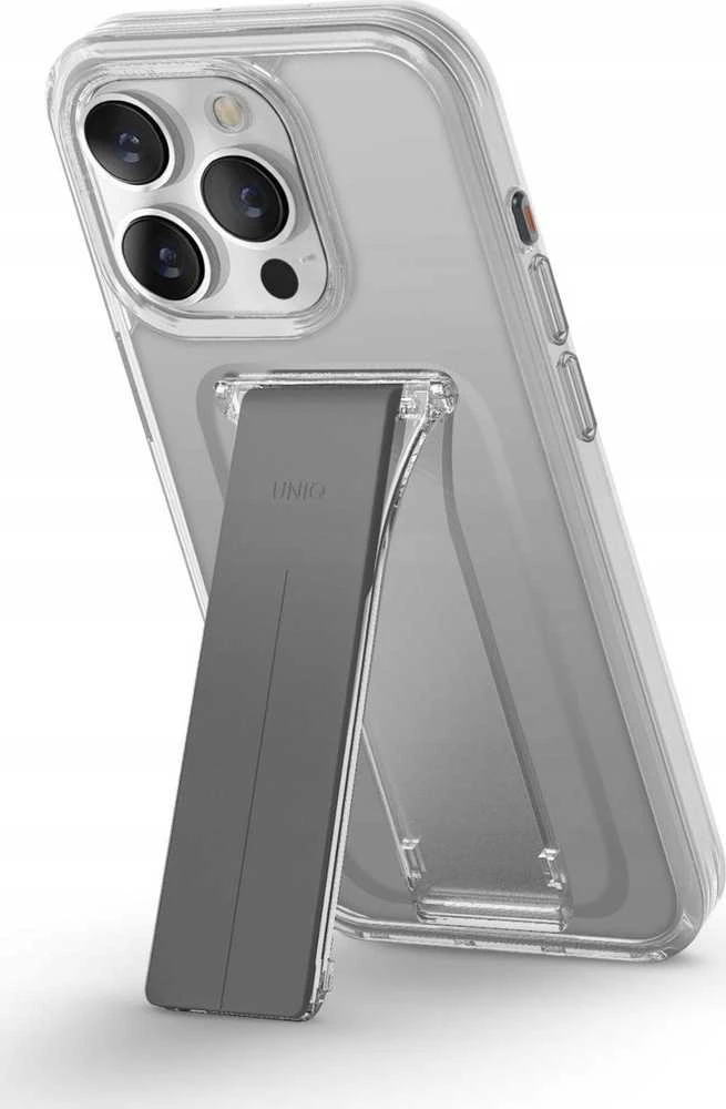 UNIQ dėklas Heldro Mount with Stand Apple iPhone 15 Pro Max 6.7″ skaidrus/lucent clear