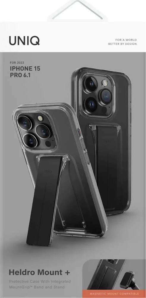 UNIQ Heldro Mount dėklas su stovu Apple iPhone 15 Pro 6.1" dūmų, dūmų