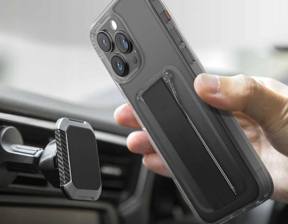 UNIQ Heldro Mount dėklas su stovu Apple iPhone 15 Pro 6.1" dūmų, dūmų