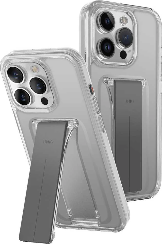 UNIQ dėklas Heldro Mount with Stand Apple iPhone 15 Pro Max 6.7″ skaidrus/lucent clear