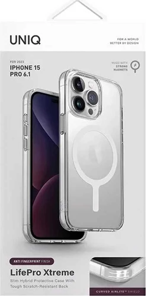 UNIQ dėklas LifePro Xtreme Apple iPhone 15 Pro 6.1 Magclick Charging, matinis, skaidrus