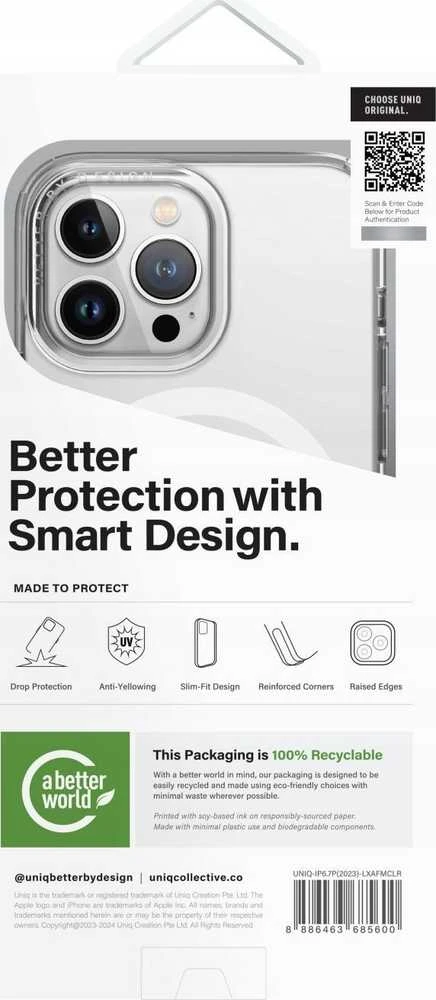 UNIQ dėklas LifePro Xtreme Apple iPhone 15 Pro Max 6.7" Magclick Charging, matinis, skaidrus