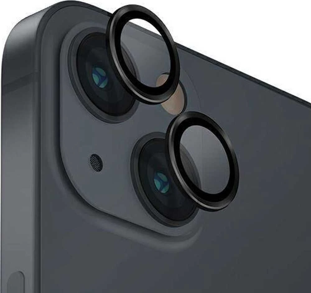 UNIQ Optix aliuminio kameros objektyvo apsauga Apple iPhone 14 6.1" / 14 Plus 6.7" vidurnakčio juodas stiklinis skirtukas abu