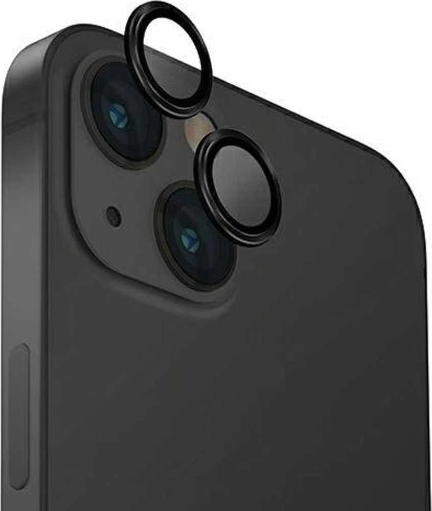 UNIQ Optix aliuminio kameros objektyvo apsauga Apple iPhone 15 6.1" /15 Plus 6.7" vidurnakčio juodas stiklinis skirtukas abu