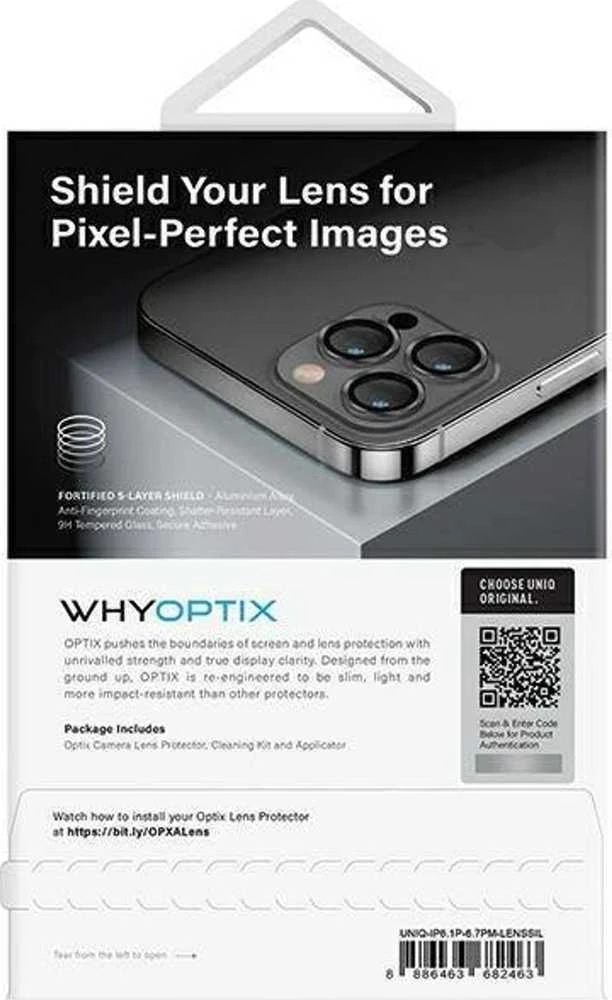 UNIQ Optix Aliuminio Camera LensProtector Apple iPhone 14 Pro 6.1" / 14 Pro Max 6.7" sterling sidabrinis su aplkatoiumi