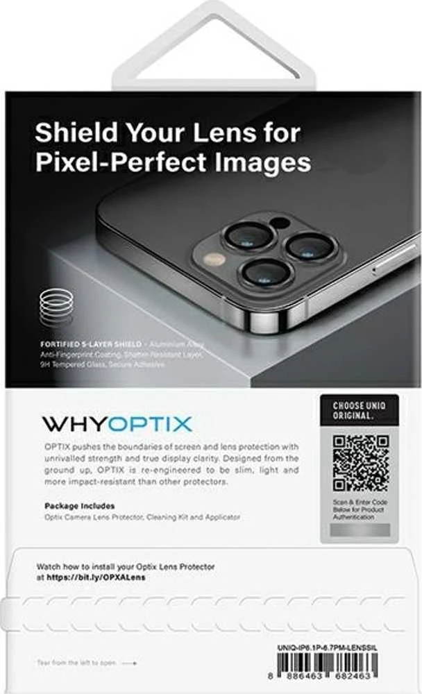 UNIQ Optix Aliuminio Camera LensProtector Apple iPhone 14 Pro 6.1" / 14 Pro Max 6.7" sterling sidabrinis su aplkatoiumi