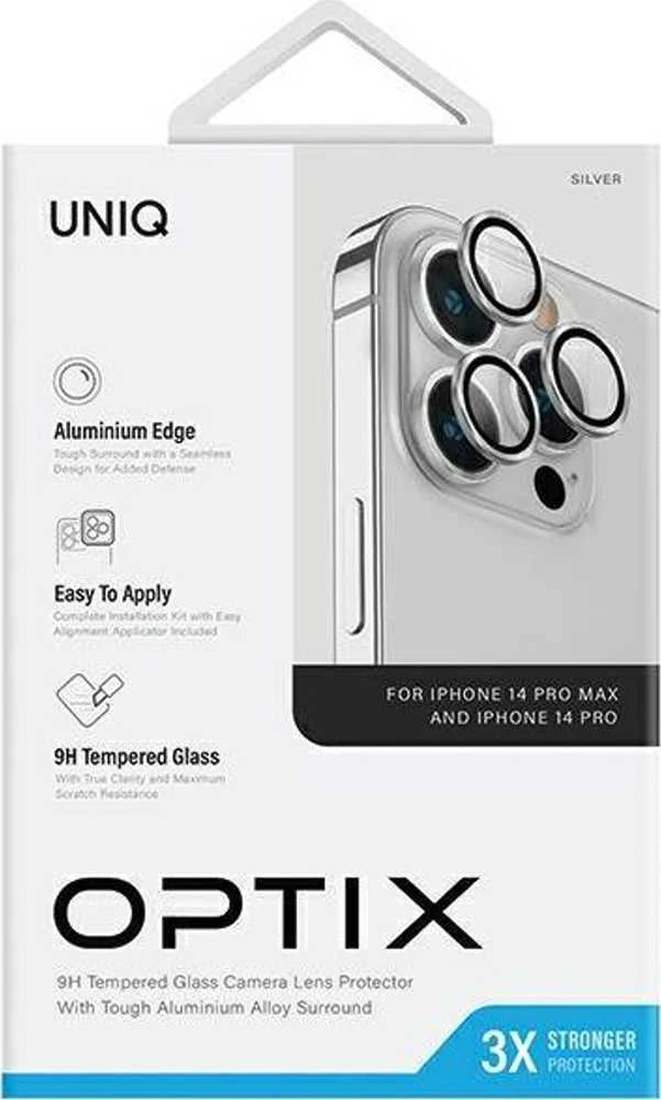 UNIQ Optix Aliuminio Camera LensProtector Apple iPhone 14 Pro 6.1" / 14 Pro Max 6.7" sterling sidabrinis su aplkatoiumi