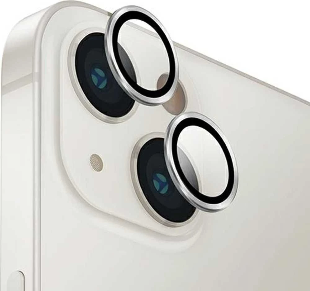 UNIQ Optix aliuminio kameros objektyvo apsauga Apple iPhone 14 6.1" / 14 Plus 6.7" su sidabriniu stikliuku