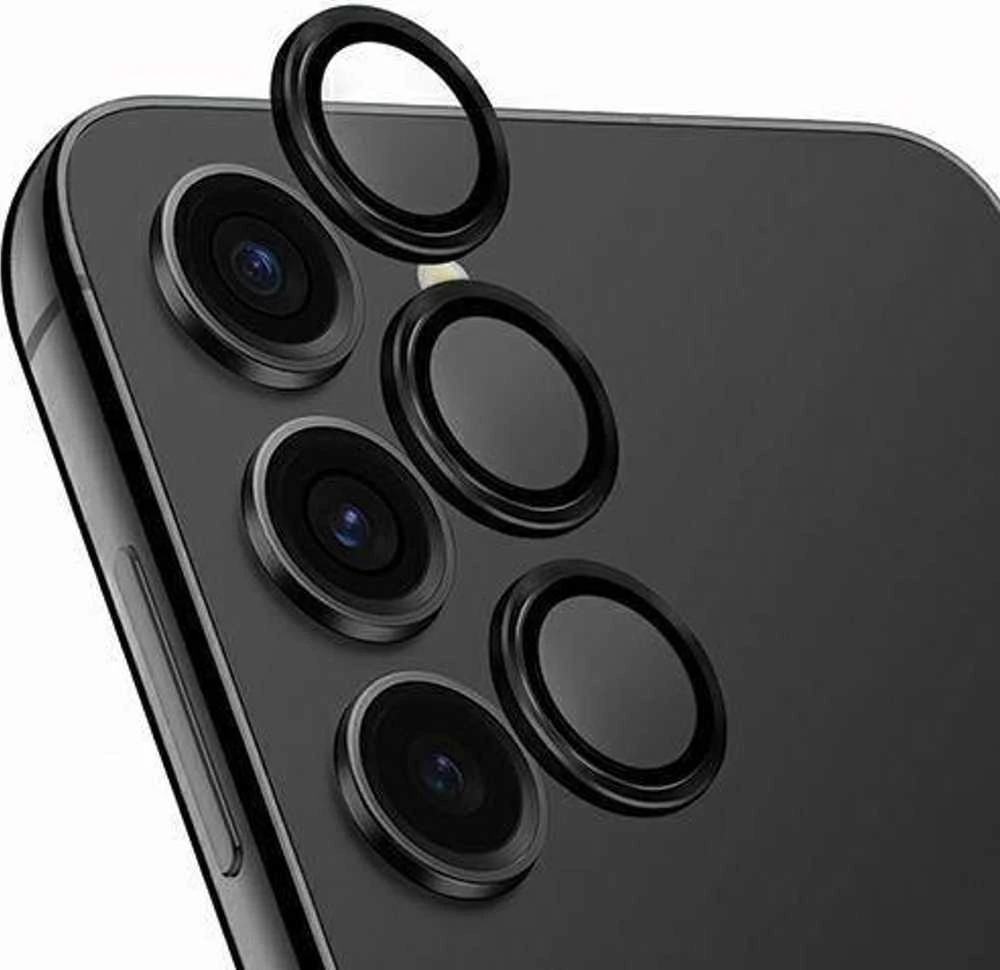 UNIQ Optix aliuminio fotoaparato objektyvo apsauga Samsung S24+ S926 vidurnakčio juodos spalvos fotoaparato objektyvo apsauga su