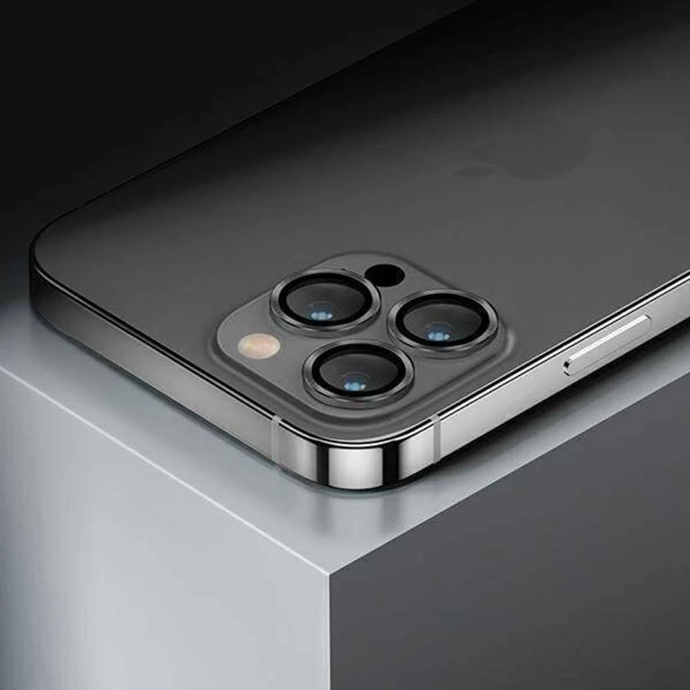 UNIQ Optix aliuminio kameros objektyvo apsauga Apple iPhone 14 6.1" / 14 Plus 6.7" vidurnakčio juodas stiklinis skirtukas abu
