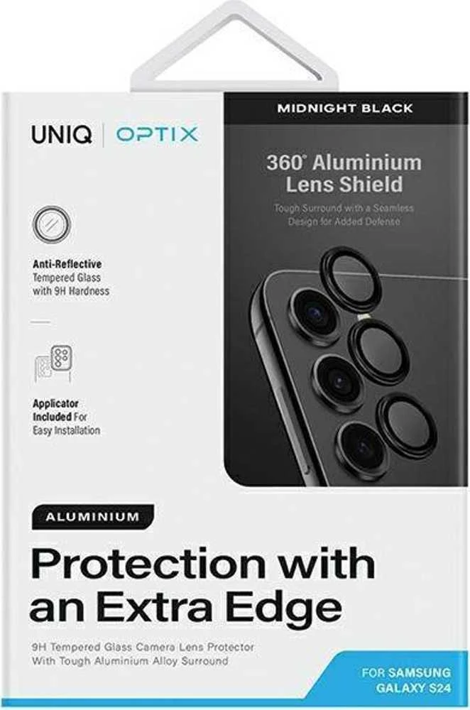 UNIQ Optix aliuminio fotoaparato objektyvo apsauga Samsung S24 S921 vidurnakčio juodos spalvos fotoaparato objektyvo apsauga su ap