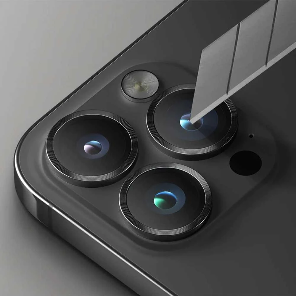 UNIQ Optix aliuminio kameros objektyvo apsauga Apple iPhone 15 6.1" /15 Plus 6.7" vidurnakčio juodas stiklinis skirtukas abu
