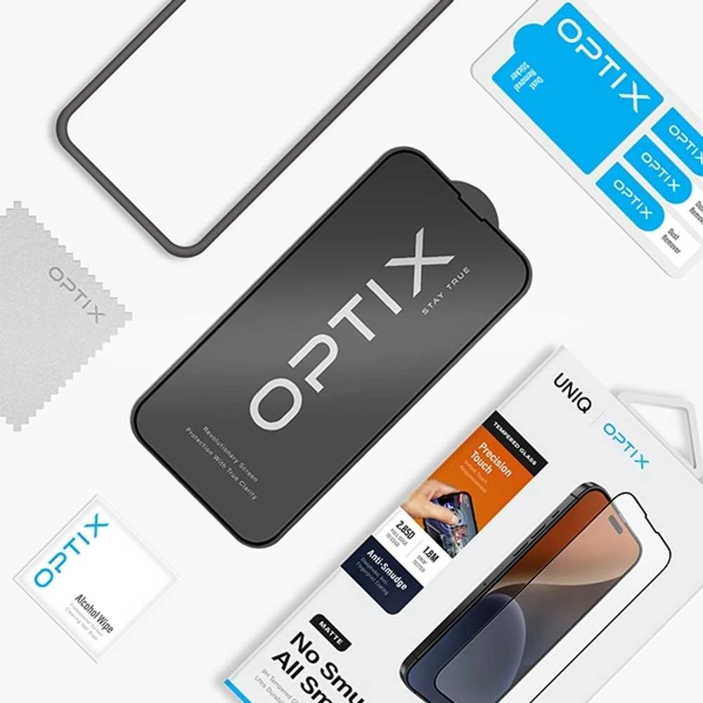 UNIQ Optix Matte Apple iPhone 15 Plus 6.7″ / 14 Pro Max 6.7″ Matte Apsauginis stiklas su aplikatoriumi