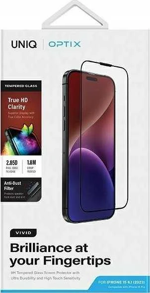UNIQ Optix Vivid Apple iPhone 15 6.1″ / 14 Pro 6.1″ clear Apsauginis stiklas su aplikatoriumi