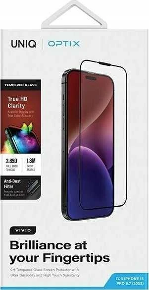 UNIQ Optix Vivid Apple iPhone 15 Pro Max 6.7″ clear Apsauginis stiklas su aplikatoriumi