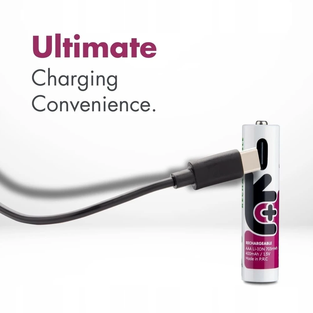 Uniross Batteries Uniross Mini AAA Rechargeable Batteries – 1.5V 400mAh – 4 Pack – USB-C Charging Cable Included