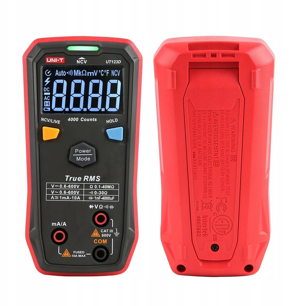Skaitmeninis multimetras klavišinis 600V AC/DC, 10A AC/DC, NCV, 40MOm, 4000uF, -40-300C, 4000, CAT III 600V, UNI-T