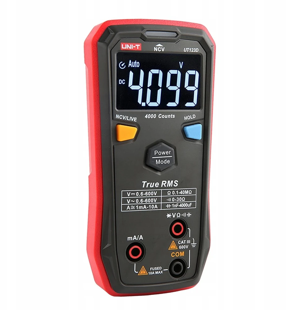 Skaitmeninis multimetras klavišinis 600V AC/DC, 10A AC/DC, NCV, 40MOm, 4000uF, -40-300C, 4000, CAT III 600V, UNI-T