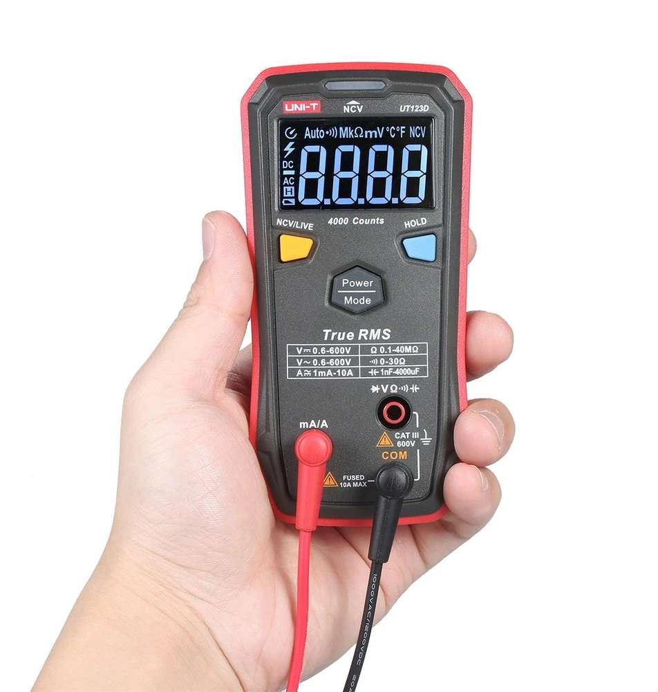 Skaitmeninis multimetras klavišinis 600V AC/DC, 10A AC/DC, NCV, 40MOm, 4000uF, -40-300C, 4000, CAT III 600V, UNI-T