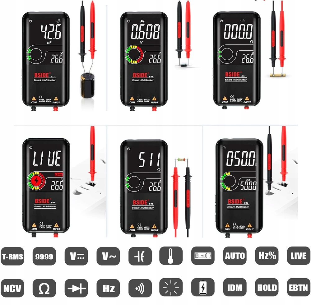 Skaitmeninis multimetras klavišinis 600V AC/DC, 10A AC/DC, NCV, 40MOm, 4000uF, -40-300C, 4000, CAT III 600V, UNI-T