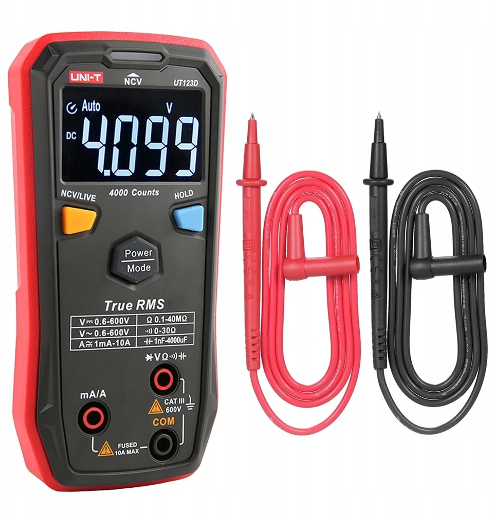Skaitmeninis multimetras klavišinis 600V AC/DC, 10A AC/DC, NCV, 40MOm, 4000uF, -40-300C, 4000, CAT III 600V, UNI-T