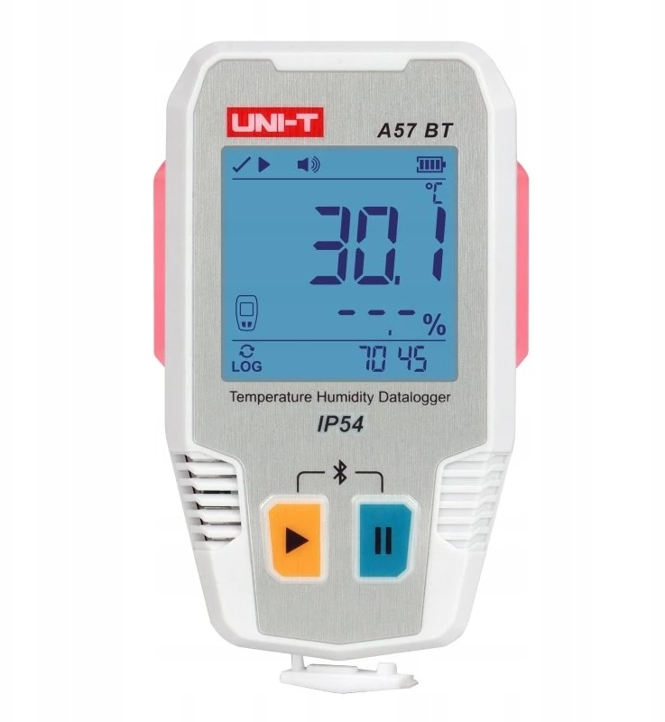 Temperatūros ir drėgmės duomenų kaupiklis, -40 ~ 85C, 0%~100% RH, 64000 taškų, IP54, Bluetooth, UNI-T