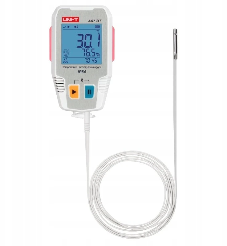 Temperatūros ir drėgmės duomenų kaupiklis, -40 ~ 85C, 0%~100% RH, 64000 taškų, IP54, Bluetooth, UNI-T