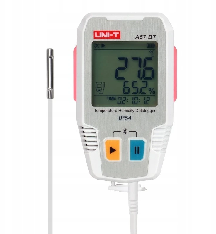 Temperatūros ir drėgmės duomenų kaupiklis, -40 ~ 85C, 0%~100% RH, 64000 taškų, IP54, Bluetooth, UNI-T