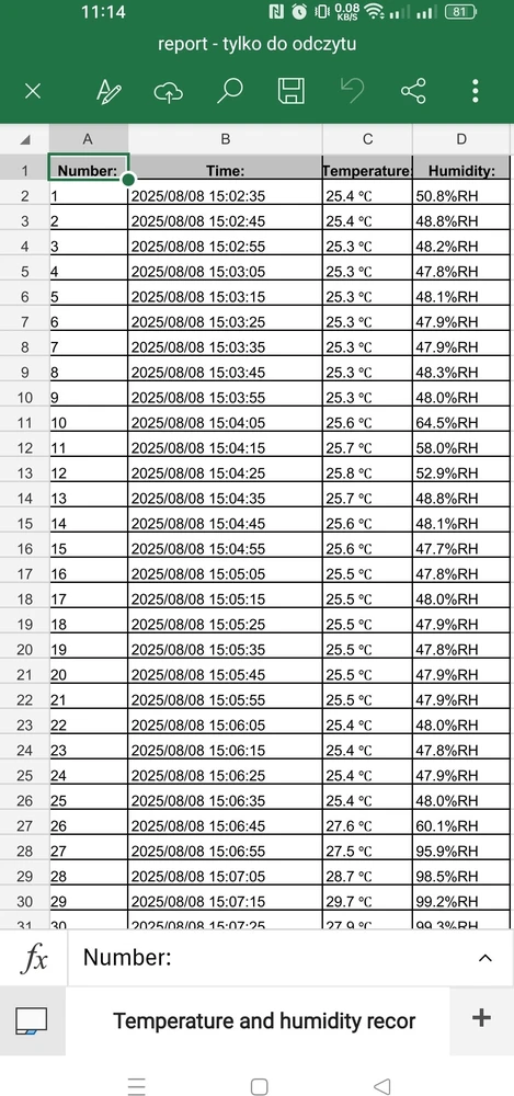 Temperatūros ir drėgmės duomenų kaupiklis, -40 ~ 85C, 0%~100% RH, 64000 taškų, IP54, Bluetooth, UNI-T