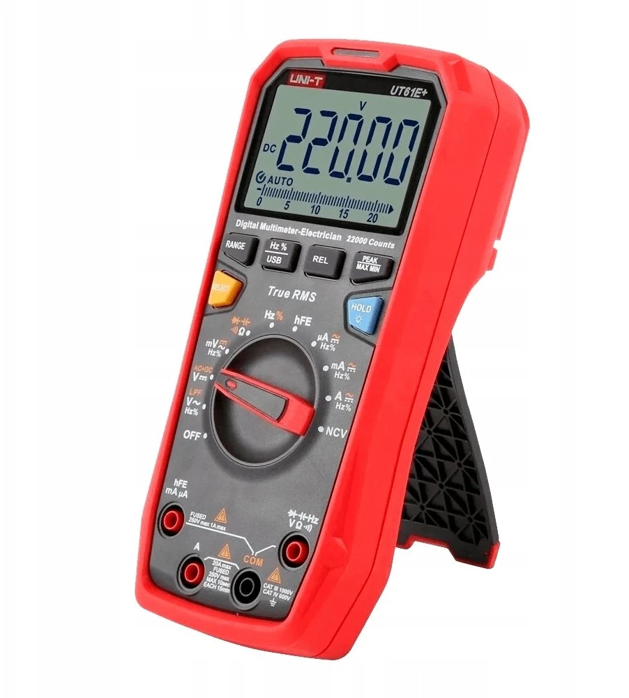 Skaitmenins multimetras, 1000V AC/DC, 20A AC/DC; 220MOm; 220mF; 220MHz; automatinės ribos, UNI-T