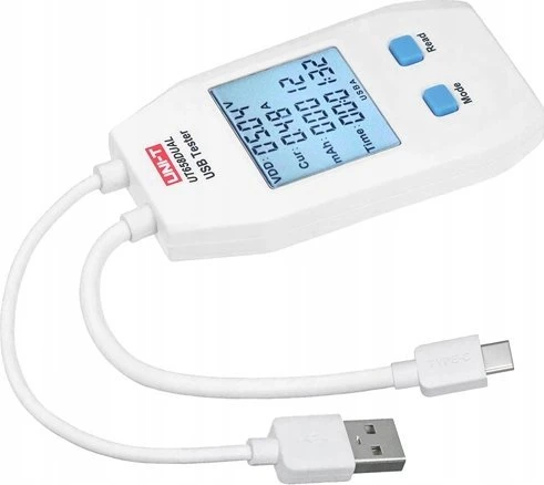 USB-A, USB-C testeris, QC1.0/ 2.0/ 3.0/ 4.0 (C tipas) ir QC1.0/ 2.0/ 3.0 (A tipas) protokolai, 0~99999mAh; 0~1000Wh; 1~480?, 4~24VDC, UNI-T