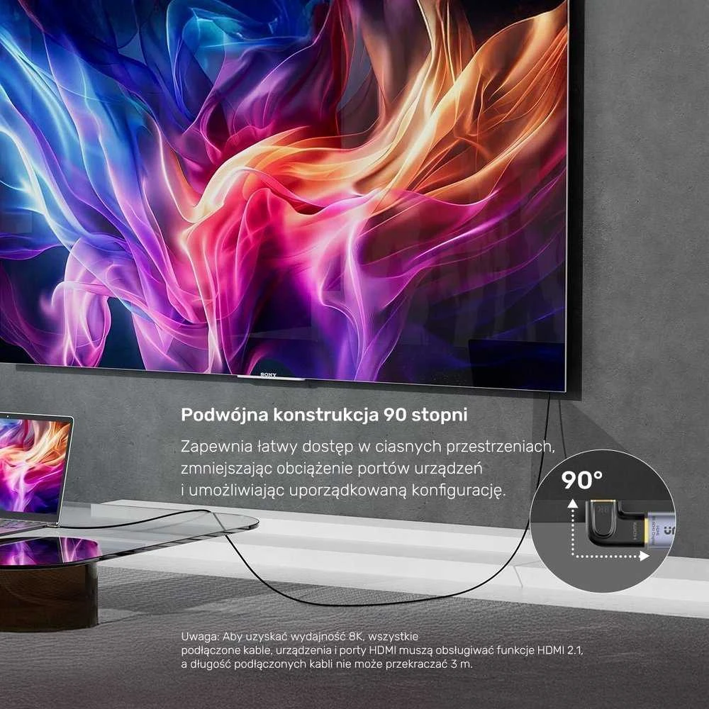 Unitek 8K HDMI 90 ir 270 laipsnių kampo plokščias adapteris