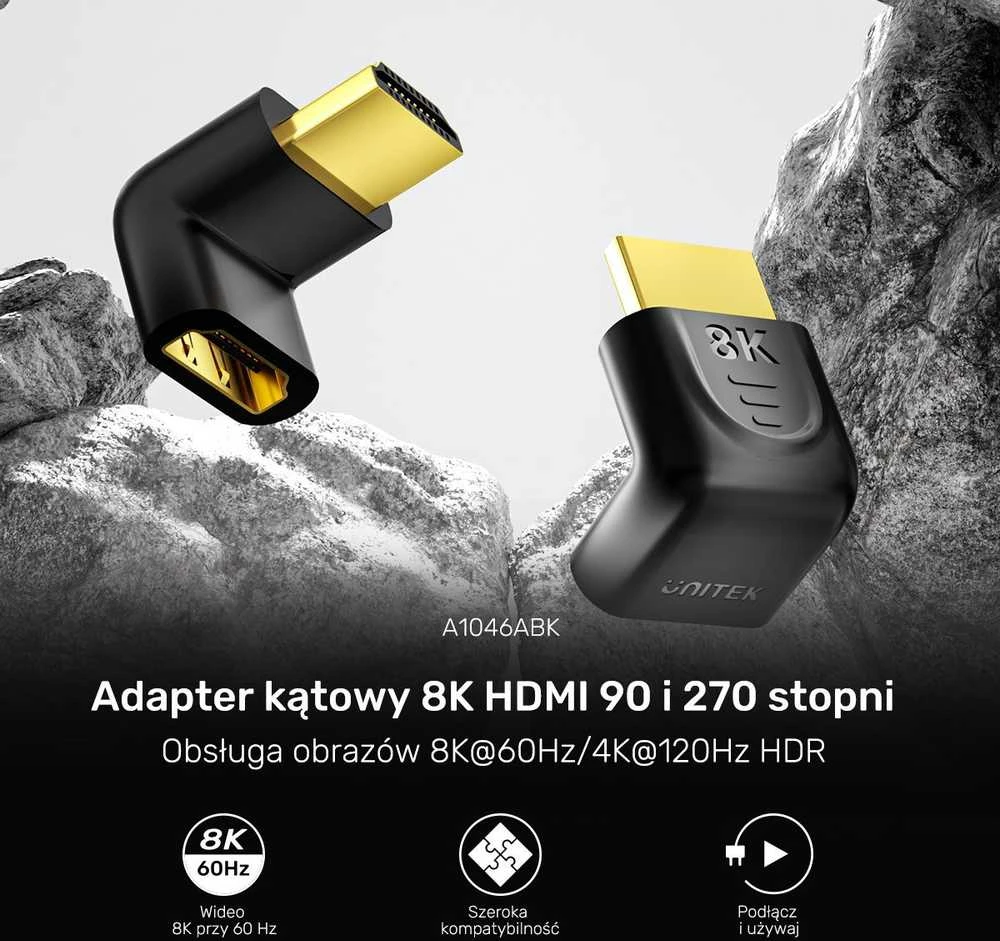 Unitek 8K HDMI 90 ir 270 laipsnių kampo adapteris