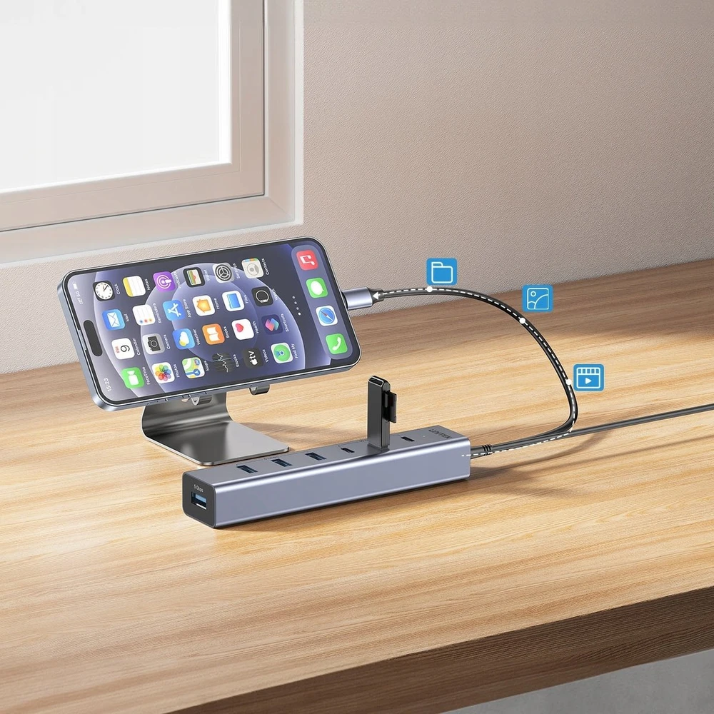 Unitek USB-C šakotuvas su telefonu