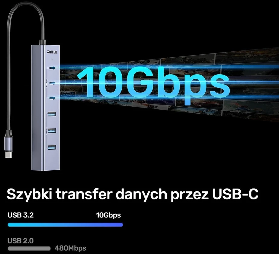 „Unitek Active USB-C“ šakotuvas, 3x USB-C, 10 Gbps, 4x USB-A