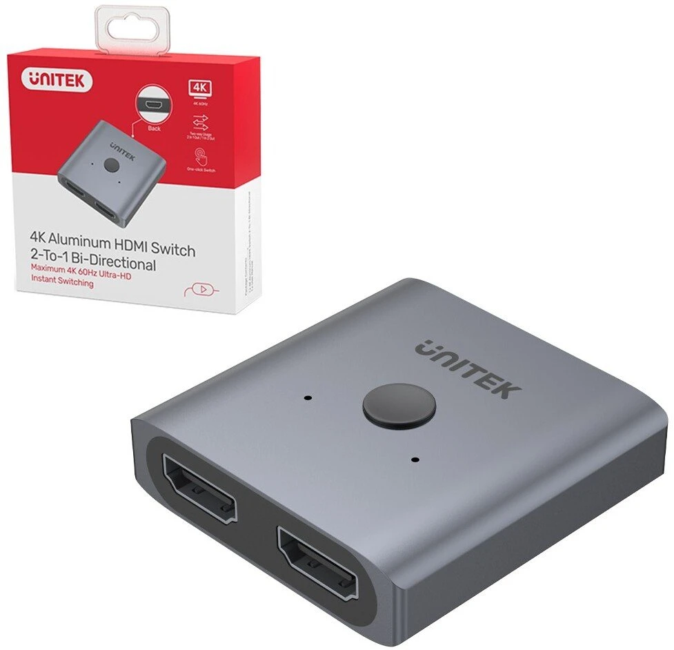 UNITEK V1127A Aliuminio HDMI 2.0 4K jungiklis 2-to-1 dvikryptis
