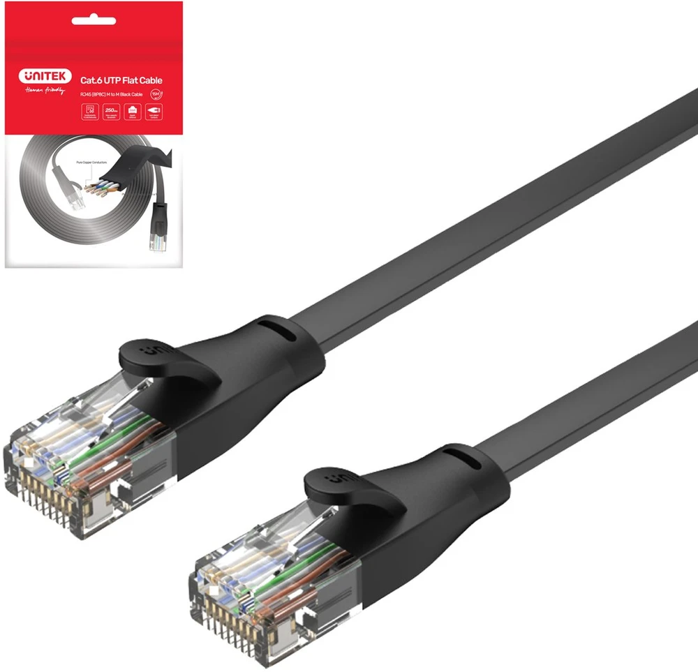 UNITEK C1814GBK Ethernet kabeliai FLAT UTP Ethernet Cat.6 15m