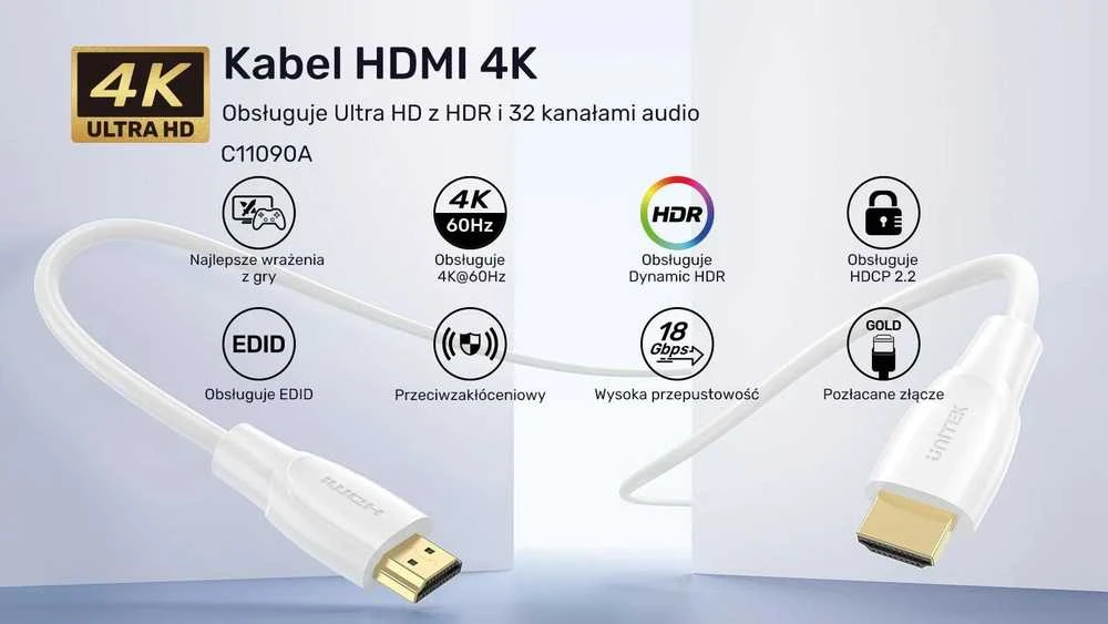 Unitek HDMI 2.0 4K kabelis baltas 1m