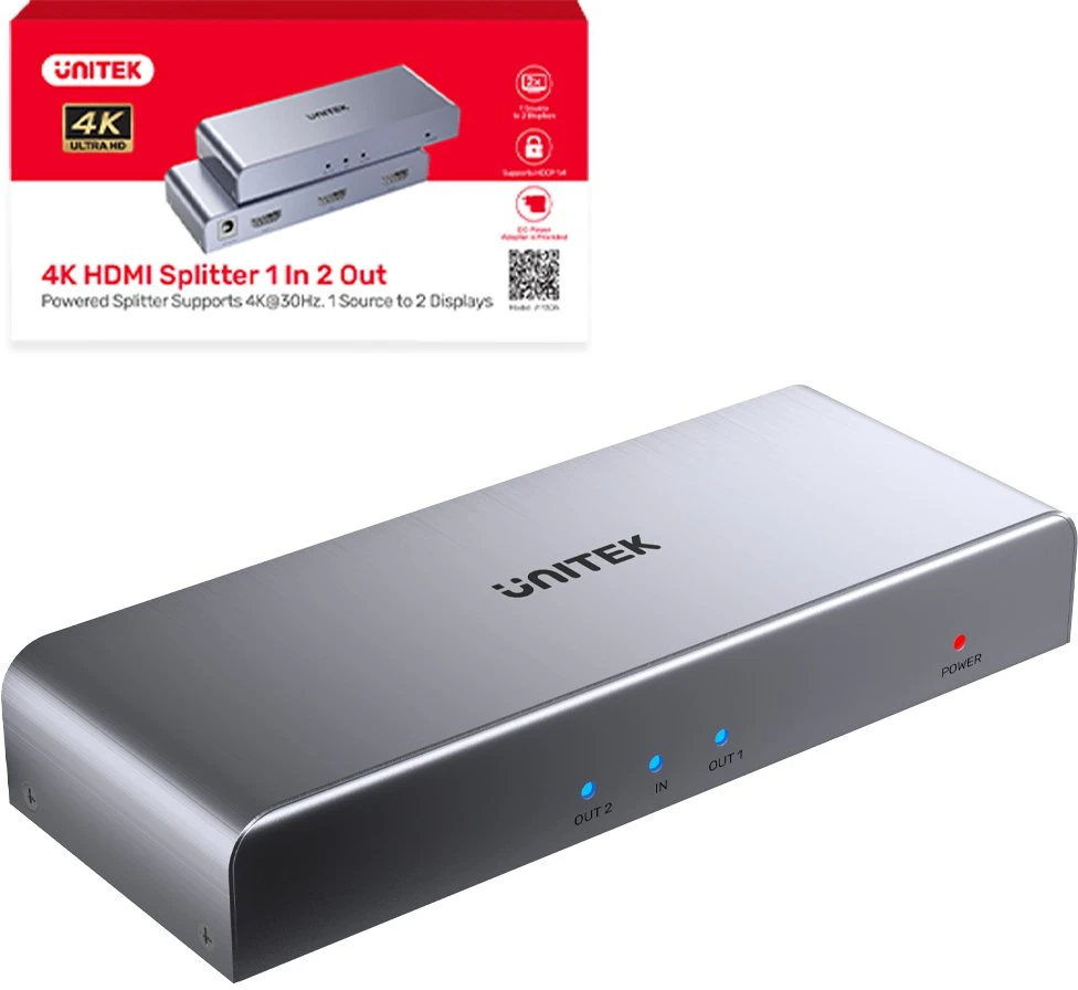 Unitek HDMI skirstytuvas 1 IN-2 OUT 4K
