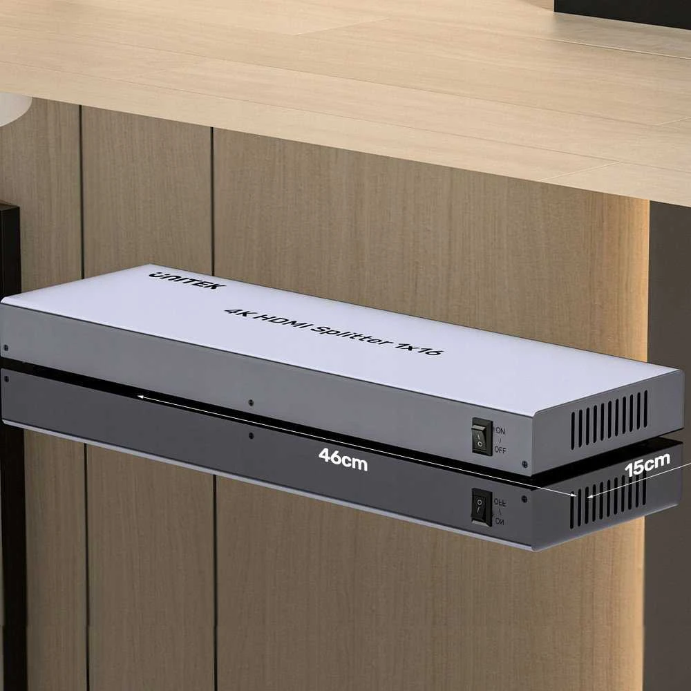 Unitek 1x16 HDMI skirstytuvas su išmatavimais