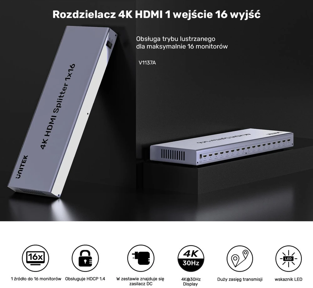 „Unitek“ HDMI skirstytuvas 4K 1 įvestis 16 išėjimų 4K@30Hz
