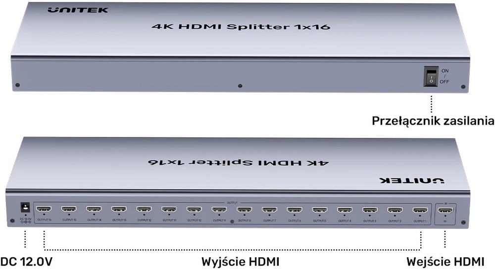 „Unitek“ HDMI skirstytuvas 4K 1 įvestis 16 išėjimų 4K@30Hz