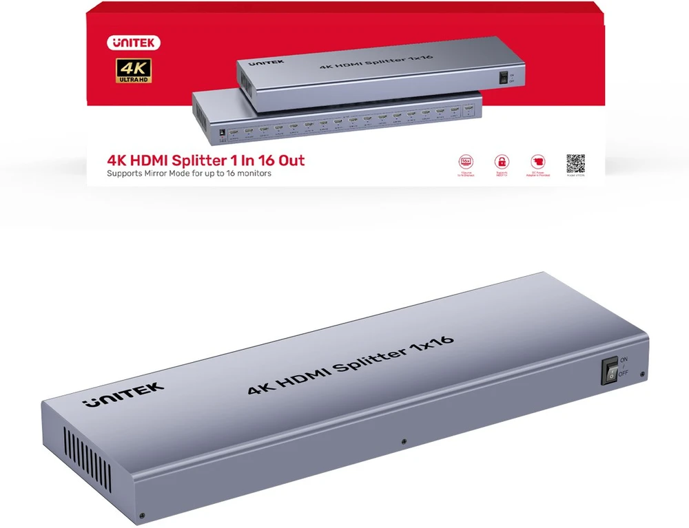 „Unitek“ HDMI skirstytuvas 4K 1 įvestis 16 išėjimų 4K@30Hz