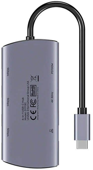 UNITEK HUB USB-C 6IN1 USB-A 5GBPS PD100W HDMI RJ45