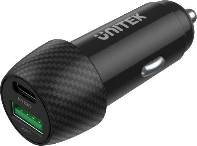 Automobilinis Įkroviklis - Unitek P1400A 38W USB-A USB-C QC 3.0