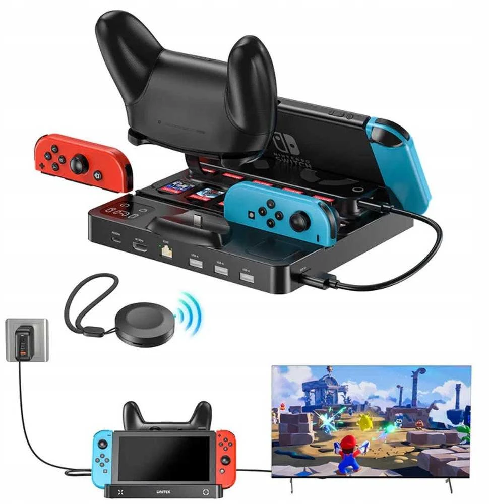 „Unitek“ įkrovimo stotelė „Switch“ konsolei su žaidimų kortelių skaitytuvu